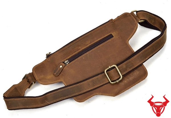 Túi đeo bao tử nam da bò sáp TĐB09 - Khóa kéo chắc chắn, an toàn cho đồ vật bên trong.