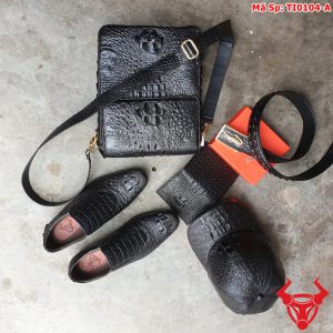 Bộ Combo Đồ Da Cá Sấu hàng hiệu VR360 bao gồm: Giày + Túi + Mũ + Ví + Thắt Lưng màu đen