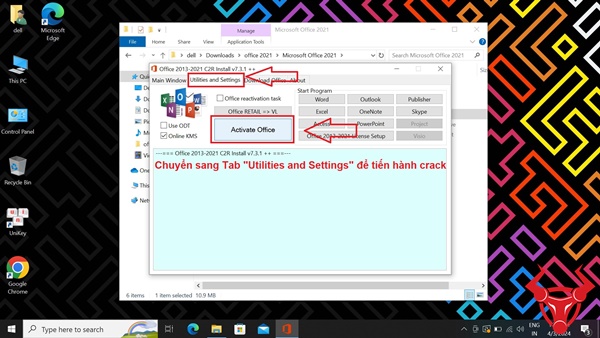Buoc 10 Crack Phan Mem Execl Word Ta Chon Tab Utilities And Settings Roi Bam Nut Activate Office