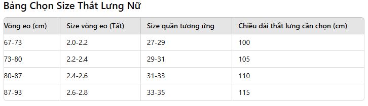 cách chọn size thắt lưng nữ theo vòng eo