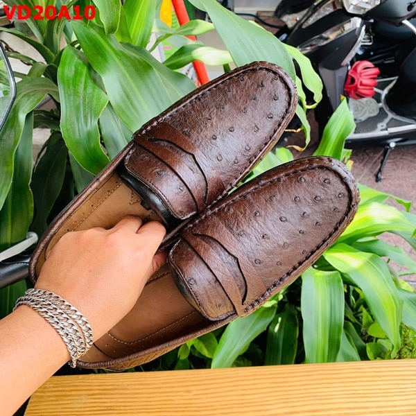 Giày nam da bụng đà điểu thời trang, kiểu dáng moccasin sang trọng