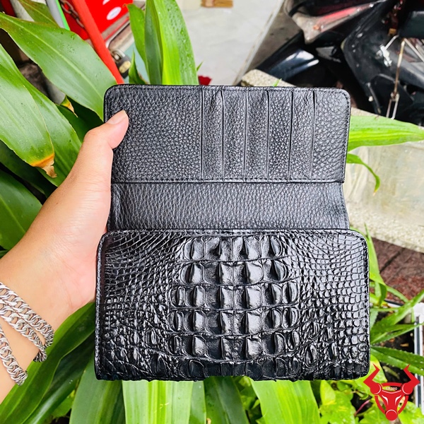 Bao đeo da cá sấu nguyên tấm – Biểu tượng của đẳng cấp Bao da cá sấu 2 ngăn màu đen đeo thắt lưng cao cấp.