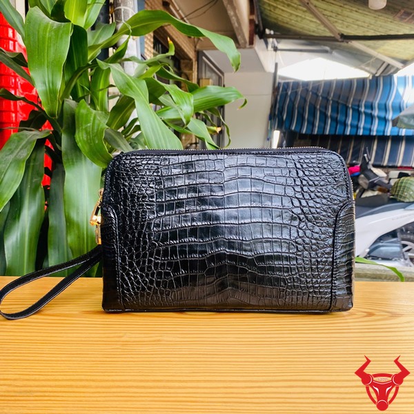 Clutch Da Cá Sấu CIAA8 Màu Đen – Đỉnh Cao Phong Cách Nam Giới Clutch nam màu đen da cá sấu bụng thật, phong cách quý ông