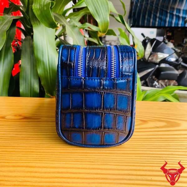 Clutch hộp da cá sấu màu lạ – Nổi bật và tinh tế Clutch xanh patina nhuộm thủ công từ da bụng cá sấu cao cấp