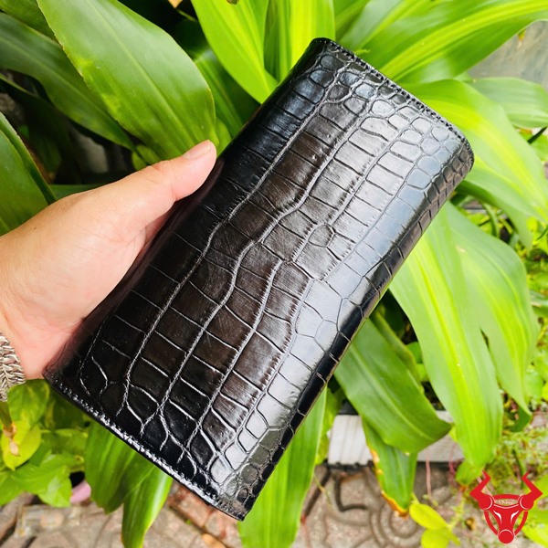 Ví BLAA8 da cá sấu thật – Gấp 3 cải tiến 2 ngăn, thời trang tinh tế Ví nam gấp 3 da cá sấu đen sang trọng, thích hợp đi làm và dự tiệc