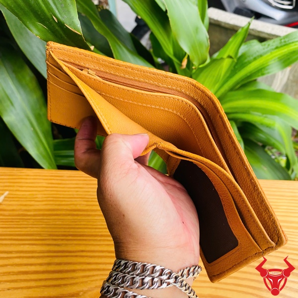 Ví mini vàng cam VFA8 – tinh hoa da thủ công Ví nam mini màu vàng cam phong cách