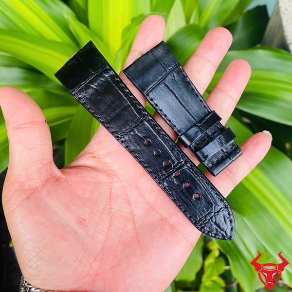 Phụ kiện đồng hồ da cá sấu bụng đẳng cấp Dây da cá sấu bụng đen custom theo mặt 26-20