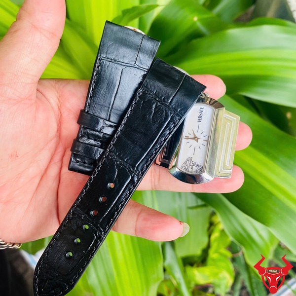 Dây đồng hồ nam chất liệu da cá sấu bụng luxury Dây đồng hồ thủ công da bụng cá sấu đen form 26-20