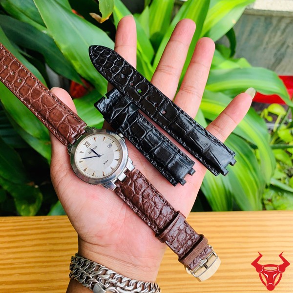 Phụ kiện Seiko chính hãng – Dây da cá sấu bền bỉ Dây đồng hồ da cá sấu thủ công cho Seiko.