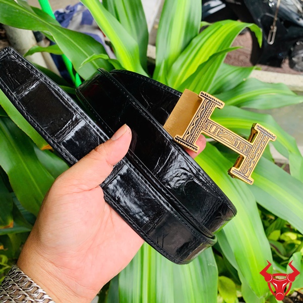 Thắt lưng lịch lãm cho quý ông hiện đại Thắt lưng nam da cá sấu thật bóng, vân tự nhiên cao cấp.