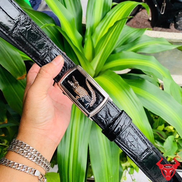 Thắt lưng nam mặt khóa cá sấu sang trọng Thắt lưng ray trượt cao cấp TSK73 làm từ da cá sấu thật 100%.