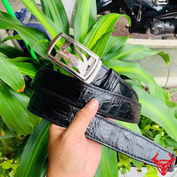 Thắt lưng ray trượt cá sấu đen bóng TSK73 Thắt lưng nam màu đen da cá sấu bóng, phối đồ linh hoạt.