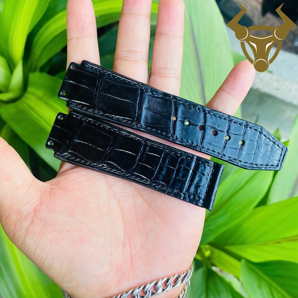 Dây da cá sấu thật 19-25-22mm – phụ kiện đồng hồ sang trọng Dây đồng hồ da cá sấu Hublot màu đen 19-25-22mm đẳng cấp
