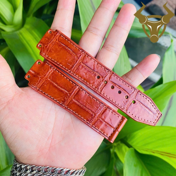 Dây Hublot da cá sấu nâu đỏ – thời trang đẳng cấp Dây đồng hồ Hublot da cá sấu nâu đỏ size 19-25-22mm cao cấp