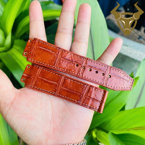 Dây đồng hồ da cá sấu Hublot – màu nâu đỏ sang trọng Dây Hublot cao cấp da cá sấu màu nâu đỏ dành cho quý ông