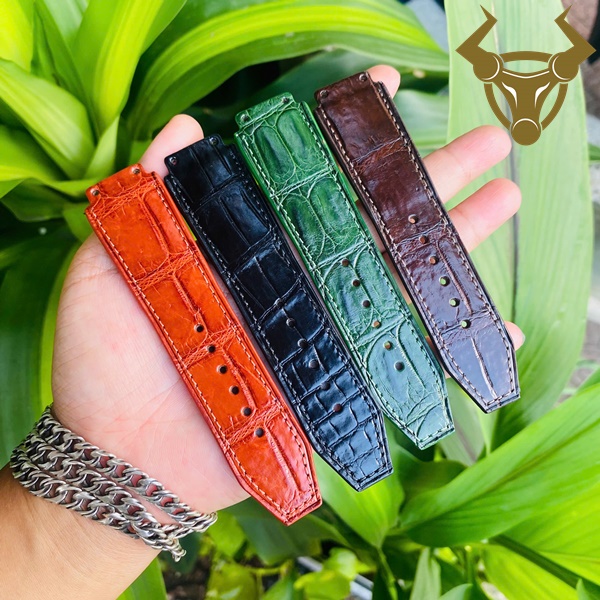 Dây đeo Hublot màu nâu đỏ – phong cách cổ điển, hiện đại Dây đồng hồ nam da cá sấu đen sang trọng chuẩn size Hublot 19-25-22mm