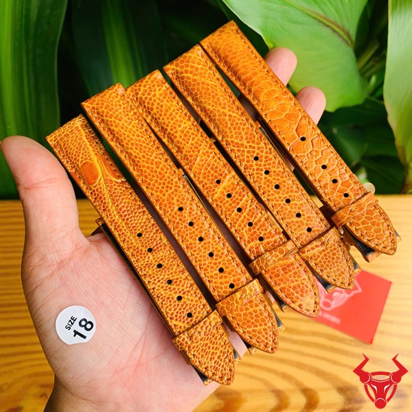 Dây Da Đà Điểu Đồng Hồ 18mm Vàng Bò Thời Trang Sang Trọng Dây đồng hồ da đà điểu 18mm màu vàng bò cao cấp