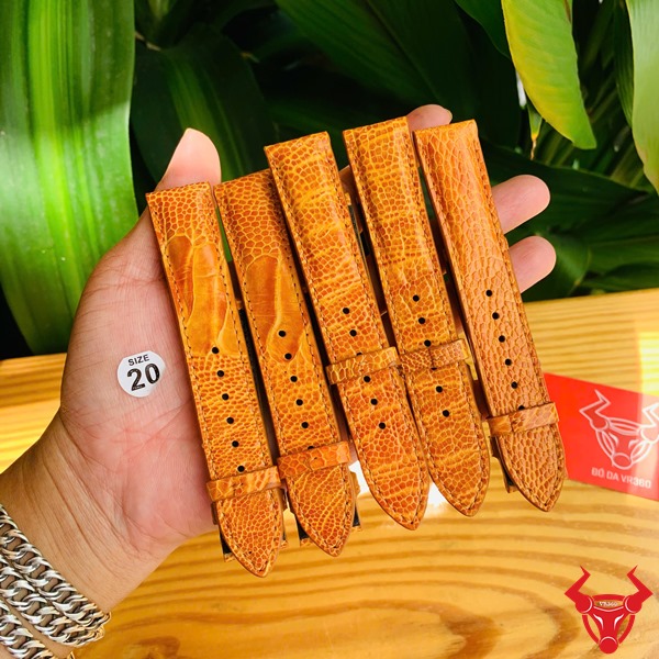 Dây Da Đà Điểu Đồng Hồ 20mm Vàng Bò Thời Trang Lịch Lãm Dây đồng hồ da đà điểu 20mm màu vàng bò lịch lãm