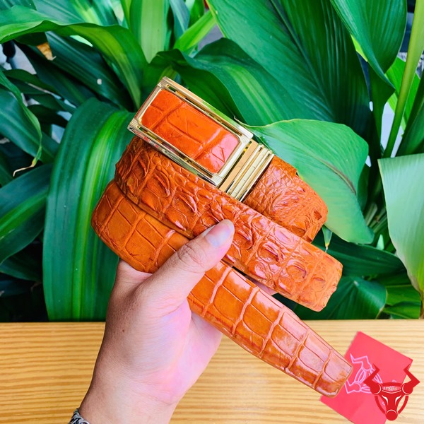 Thắt Lưng Cá Sấu Gù Nguyên Con TLA4B2 Bò Cam Đẳng Cấp Quý Ông Thắt lưng da cá sấu gù nguyên con bò cam TLA4B2
