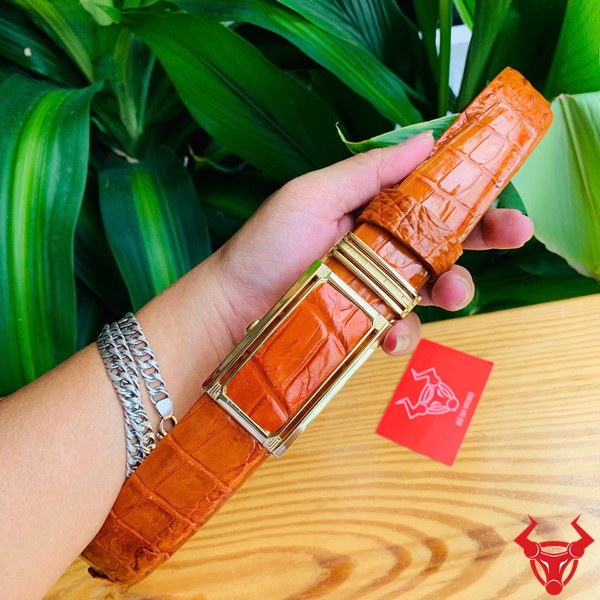 Thắt Lưng Da Cá Sấu Gù Nguyên Miếng TLA4B2 Màu Bò Cam Sang Trọng Thắt lưng da cá sấu gù màu bò cam sang trọng TLA4B2