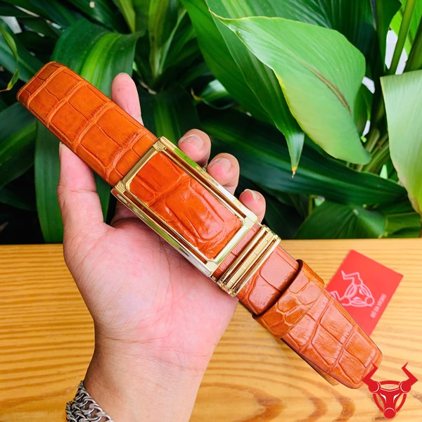 Thắt Lưng Da Bụng Cá Sấu Liền TLA9B2 Màu Bò Cam Quý Phái Thắt lưng da bụng cá sấu liền màu bò cam quý ông TLA9B2