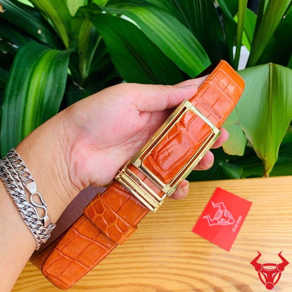 Thắt Lưng Cá Sấu Bụng Nguyên Tấm TLA9B2 Bò Cam Sang Trọng Thắt lưng bụng cá sấu nguyên tấm màu bò cam TLA9B2