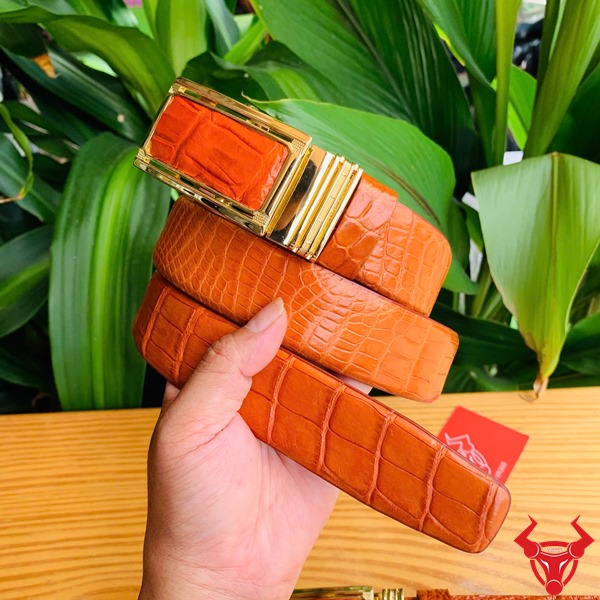 Thắt Lưng Nam Da Cá Sấu Bụng TLA9B2 Bò Cam Lịch Lãm Thắt lưng nam da bụng cá sấu màu bò cam TLA9B2
