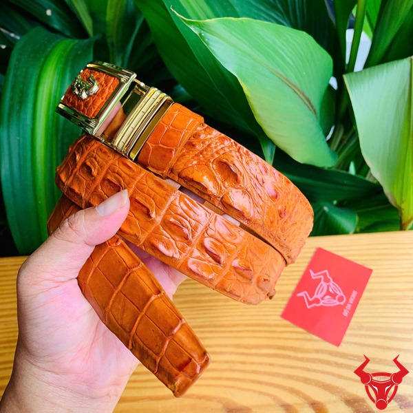 Thắt Lưng Liền Da Cá Sấu Màu Bò Cam TLA4B2 Phong Cách Lịch Lãm Thắt lưng liền da cá sấu màu bò cam TLA4B2 khóa cá sấu