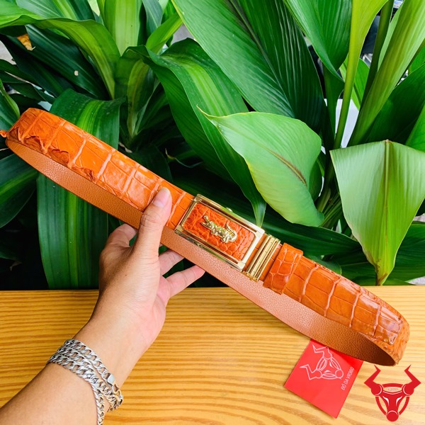 Thắt Lưng Cá Sấu TLA4B2 Màu Bò Cam Thời Trang Quý Ông Hiện Đại Thắt lưng da cá sấu TLA4B2 màu bò cam quý ông