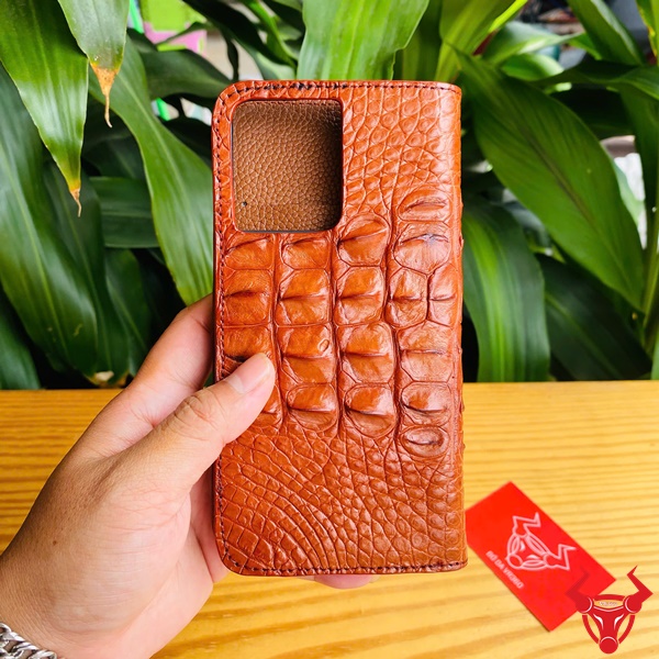 Bao Da Điện Thoại Oppo Reno8 8G Da Cá Sấu Nâu Đỏ Cao Cấp Bao da Oppo Reno8 8G da cá sấu gai lưng màu nâu đỏ sang trọng