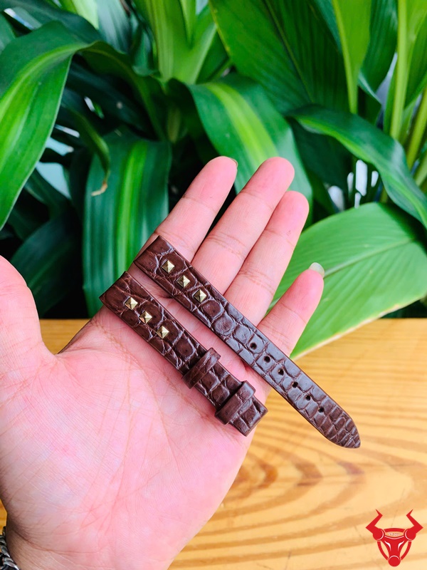 Dây đồng hồ nữ da cá sấu đính phụ kiện cao cấp size 14mm.