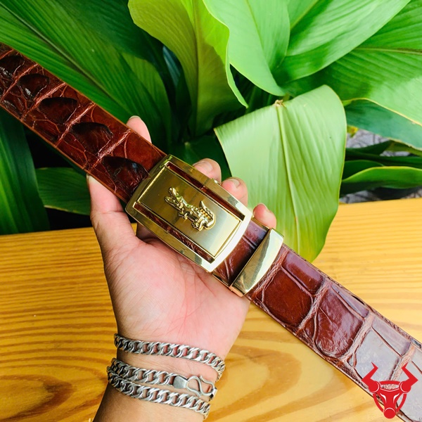 Thắt Lưng Gù Liền Da Cá Sấu Nam Mạnh Mẽ, Lịch Lãm Thắt lưng nam bản 4cm da cá sấu gù liền sang trọng.