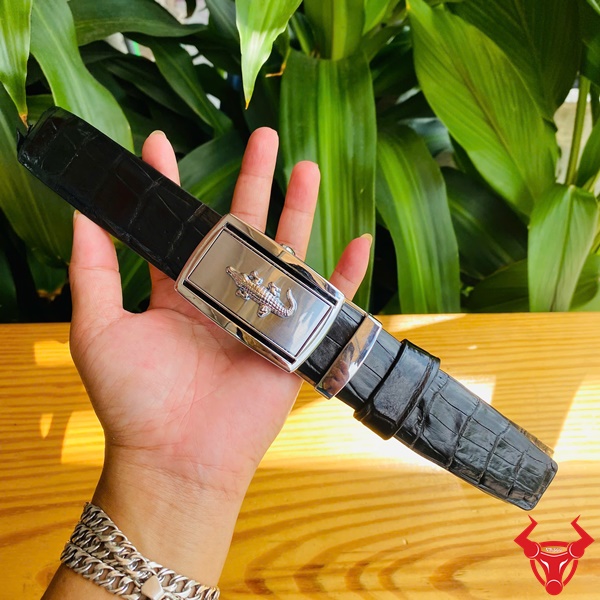 Thắt Lưng Nam Cao Cấp Da Cá Sấu Đen Khóa Hợp Kim Bền Đẹp Thắt lưng da cá sấu cao cấp màu đen khóa hợp kim.