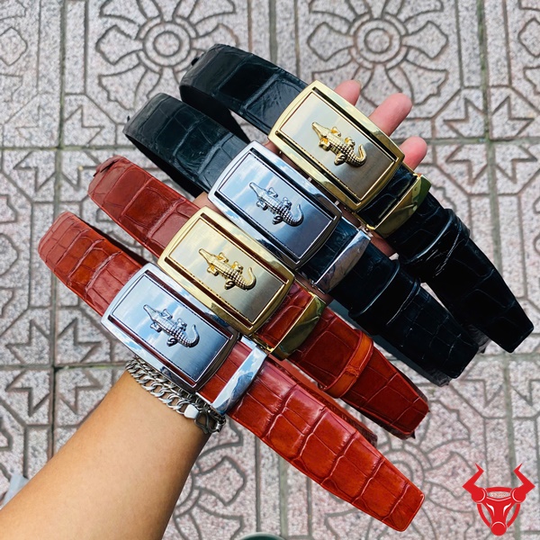 Thắt Lưng Thời Trang Nam Da Cá Sấu Đen Khóa Trắng Cao Cấp Thắt lưng cá sấu màu đen bản 3,5cm khóa trắng hợp kim.