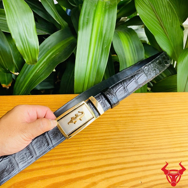 Thắt Lưng Nam Da Cá Sấu Đen 3,5cm Khóa Vàng Lịch Lãm Thắt lưng da cá sấu liền đen bản 3,5cm.
