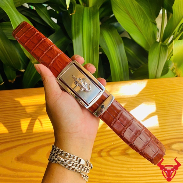 Thắt Lưng Cá Sấu Nguyên Con Màu Nâu Đỏ Đẳng Cấp Quý Ông Thắt lưng da cá sấu nâu đỏ bản 3,5cm cho doanh nhân.