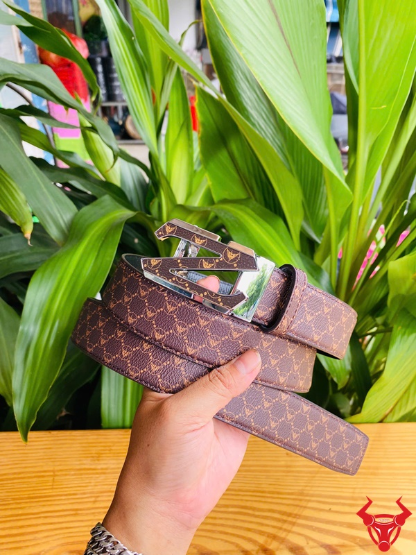 Thắt lưng da bò cao cấp TLRN12 khóa ray trượt màu nâu đất.