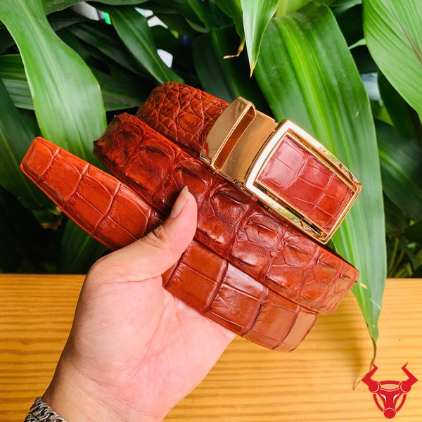 Thắt Lưng Nam Da Cá Sấu Nối Cao Cấp Cho Quý Ông Thắt lưng da cá sấu nâu đỏ bản 3.5cm cho phái mạnh.