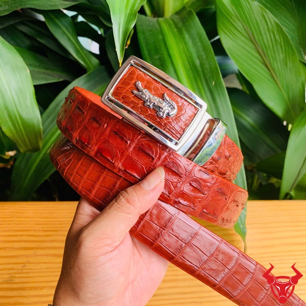 Thắt Lưng Nam Da Cá Sấu Nối Màu Nâu Đỏ Đẳng Cấp Thắt lưng cá sấu nam màu nâu đỏ sang trọng.