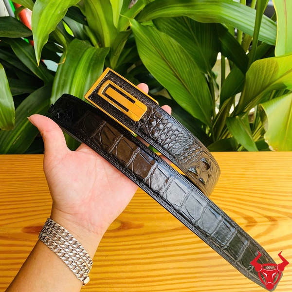 Thắt Lưng Cá Sấu Gù Cao Cấp Khóa Ray Trượt Màu Vàng Thắt lưng cá sấu gù bản 4cm TSK130-A khóa vàng.