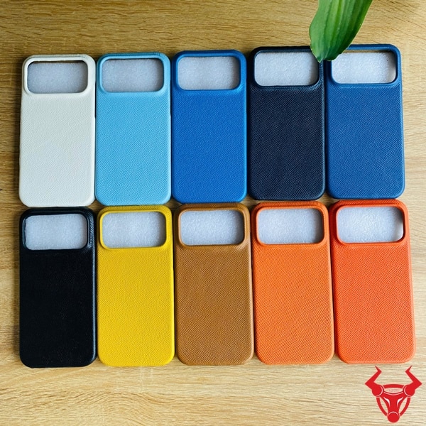 Hình ảnh ốp lưng da bò Epsom xanh nhạt sang trọng cho iPhone 17 Promax, thời thượng tuyệt đối.
