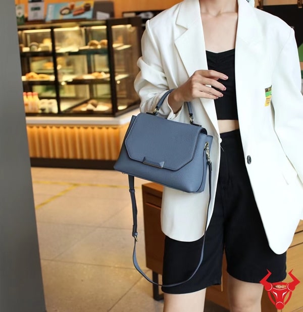 Túi đeo chéo nữ da bò thật màu xanh navy xám – túi xách nữ cao cấp VR360.