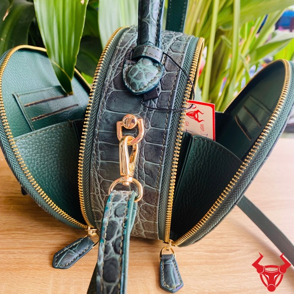 Túi Xách Nữ Thời Trang Da Cá Sấu Xanh Lục TWBA8 Túi xách da cá sấu tròn xanh lục.