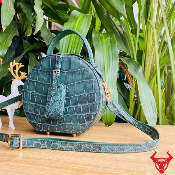 Túi Tròn Xanh Lục Sang Trọng Thái Lan Túi da cá sấu Thái Lan xanh lục tròn.