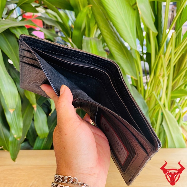 Ví Nam Thời Trang Da Gai Lưng Cá Sấu Đen Ví nam tối giản da cá sấu đen vân gai.