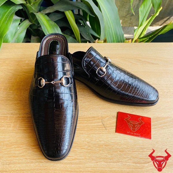 Giày Sục Da Bụng Cá Sấu Cao Cấp Phụ Kiện Kim Loại Văn bản thay thế: