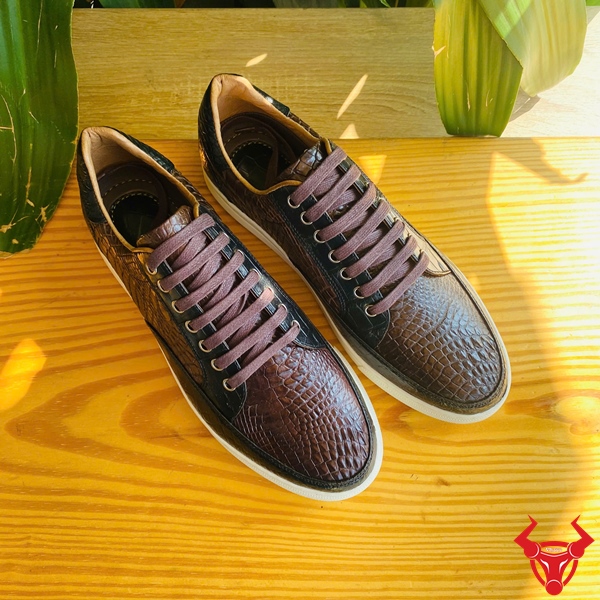 Giày Thể Thao Da Bụng Cá Sấu GCS30 Màu Nâu Đất Giày thể thao da bụng cá sấu GCS30 màu nâu đất cao cấp.