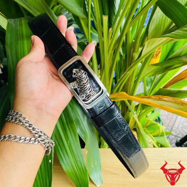 Phụ Kiện Nam Cao Cấp Từ Da Cá Sấu Thật TSK18 Thắt lưng nam da cá sấu khóa hổ trắng sang trọng
