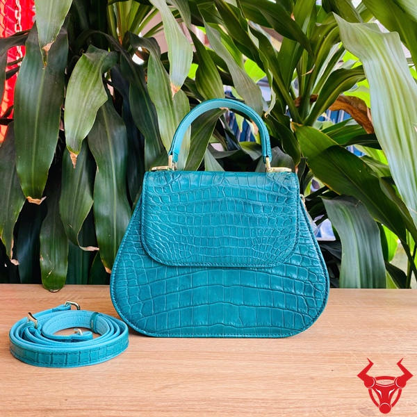 Túi Xách Nữ Da Bụng Cá Sấu TALA8 Xanh Ngọc Cao Cấp Túi xách nữ da bụng cá sấu TALA8 màu xanh ngọc.
