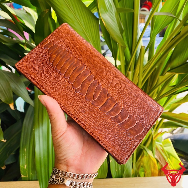 Ví Dài 2 Mặt Da Đà Điểu Sang Trọng BXD1 Ví cầm tay dài da đà điểu cao cấp màu nâu đỏ.